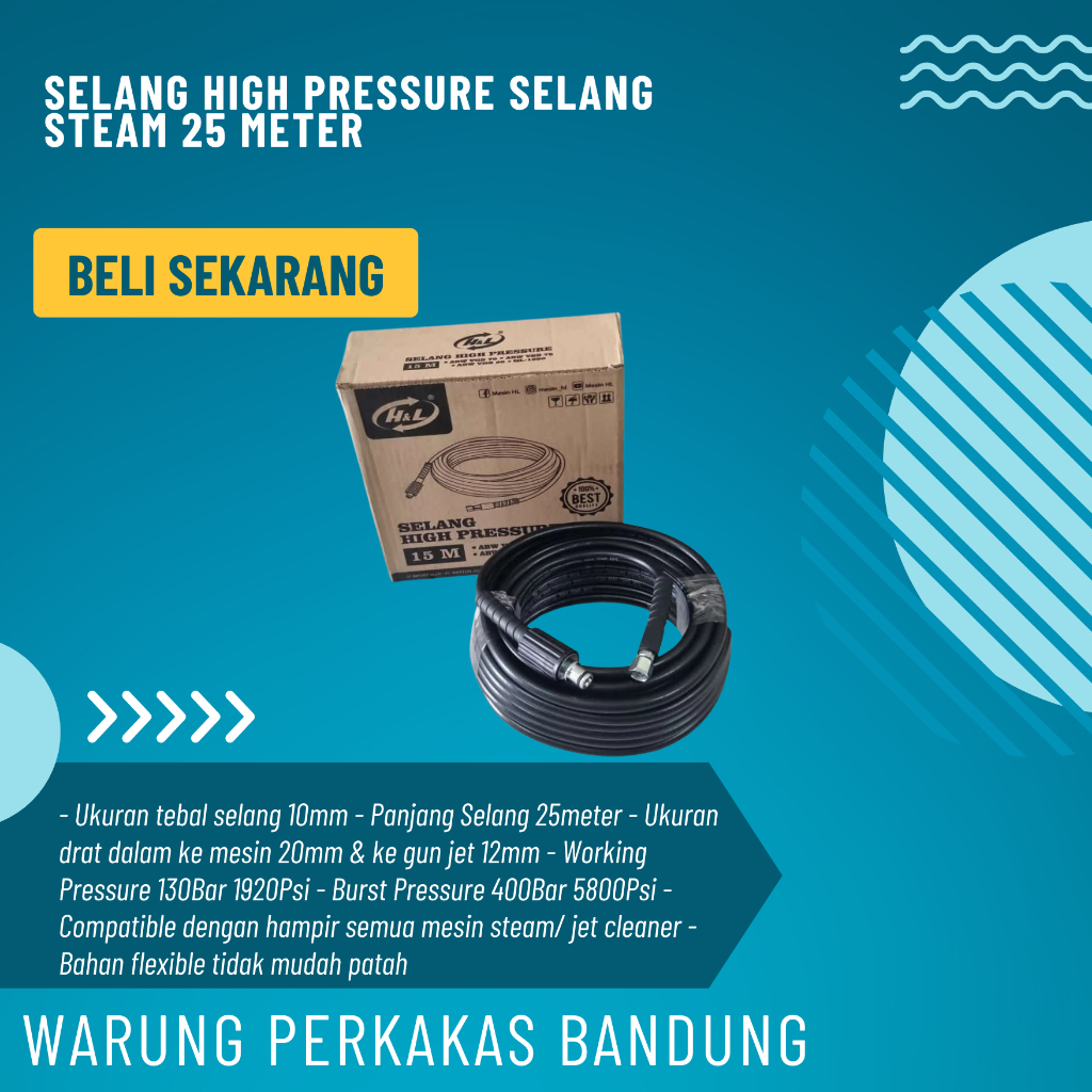 H&L Selang Jet Cleaner 25 meter / Selang High Pressure/ Selang Steam 25 meter