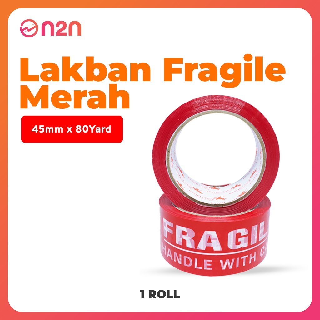 

Lakban FRAGILE Merah Ksatria Lakban Isolasi FRAGILE 45mm 80 Yard 48micron | N2N Factory