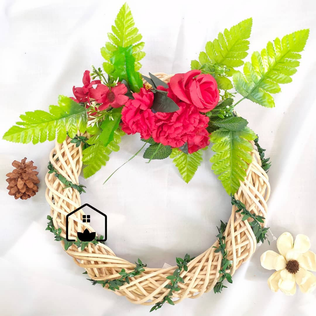 Ring Rotan Warna 30cm / Rotan Bulat Hiasan Dinding / Hiasan Pintu Rotan / Ring Bulat Rotan Natural