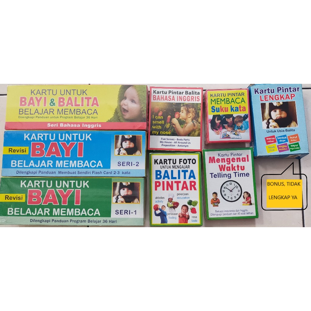 Kartu Untuk Bayi & Balita Belajar Membaca Seri 1, Seri 2, Bahasa Inggris - Mengenal Waktu - Membaca 