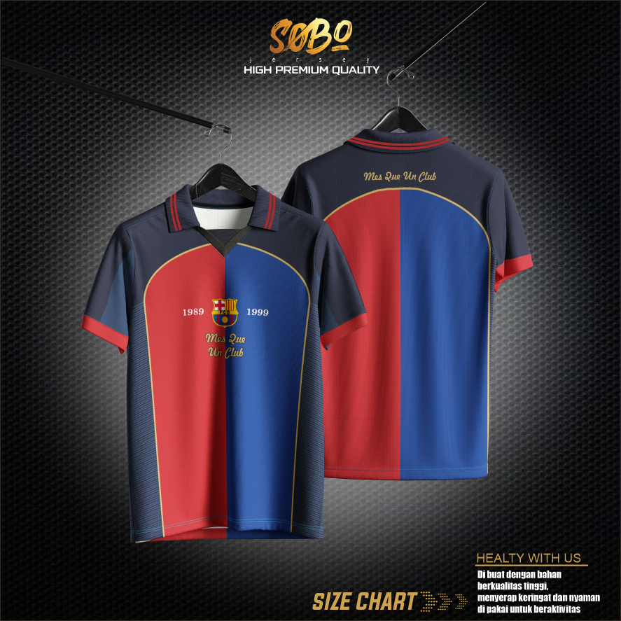 Jersey Retro Fantasy Barcelona Logo Bordir || Jersey Barcelona || Jersey Klasic ||   Jersey Vintage