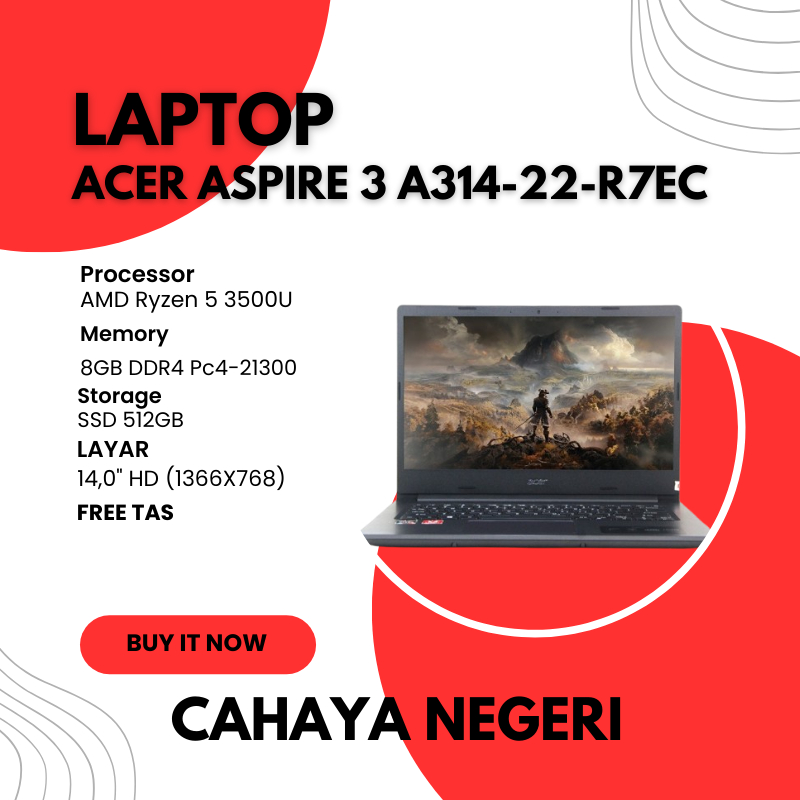 PROMO LAPTOP Acer Aspire 3 A314-22-R7EC AMD Ryzen 5 RAM 8GB SSD 512GB FREE TAS & INSTAL