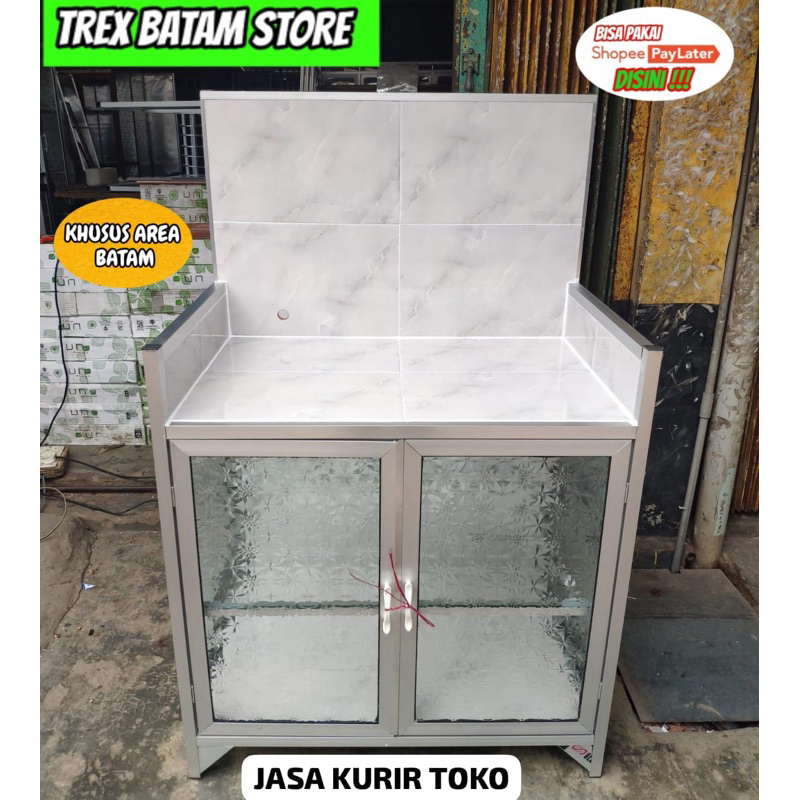 LEMARI RAK KOMPOR 2 TUNGKU ALUMINIUM KACA [ BATAM ]
