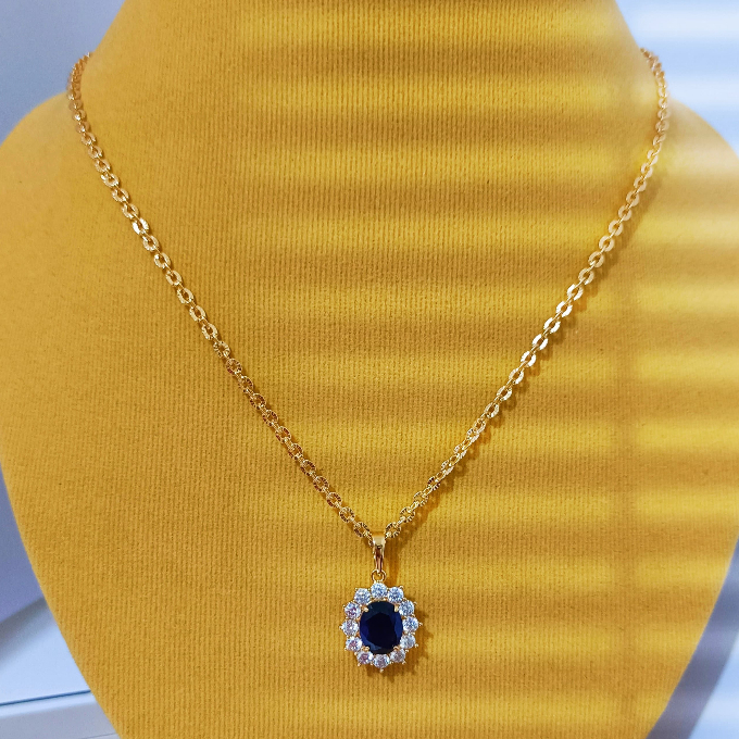 Tripermata - Kalung Emas Rantai Donat dengan Liontin Matahari Biru /Kalung Emas Rantai Bulat Liontin