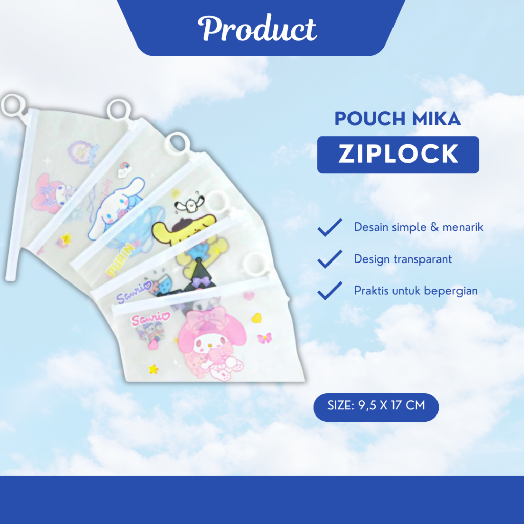 

Pouch Sanrio Ziplock 9,5 X 17 CM Tempat Pencil Mika Dompet Uang Karakter ACC20