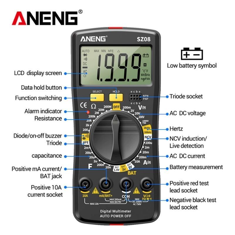 ORI100% ANENG SZ08 Digital Multimeter Multitester Voltage Ampere Tester