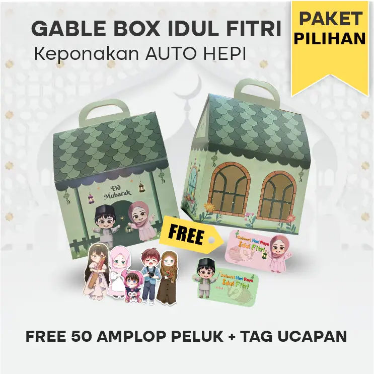 

Gable Box Hampers Lebaran anak ponakan Motif Rumah Idul Fitri / Box Snack anak lebaran Desain Rumah Aesthetic untuk isi snack jajanan anak