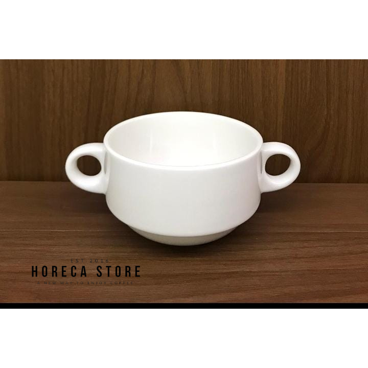 E 701 Legacy Soup Cup Consome 2 Handle 280ml / Piring Mangkok Mangkuk Sup dengan Gagang Keramik Puti