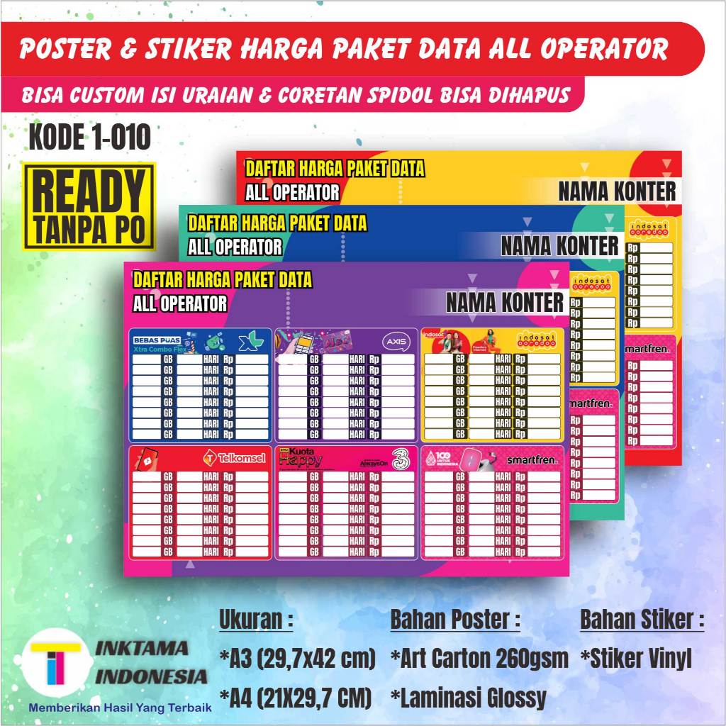 

Poster Konter Stiker Daftar Harga Paket Data All Operator Lanscape