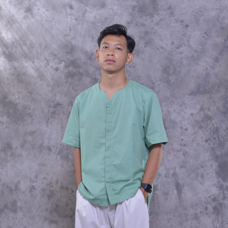 Kemeja Koko Hijau Mint Sage Pria Lengan Pendek - Zeniv Shirt Green Mint