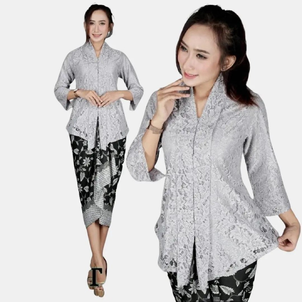 Setelan Kebaya Modern New Kutu Baru Bahan Brukat  Premium Warna Silver