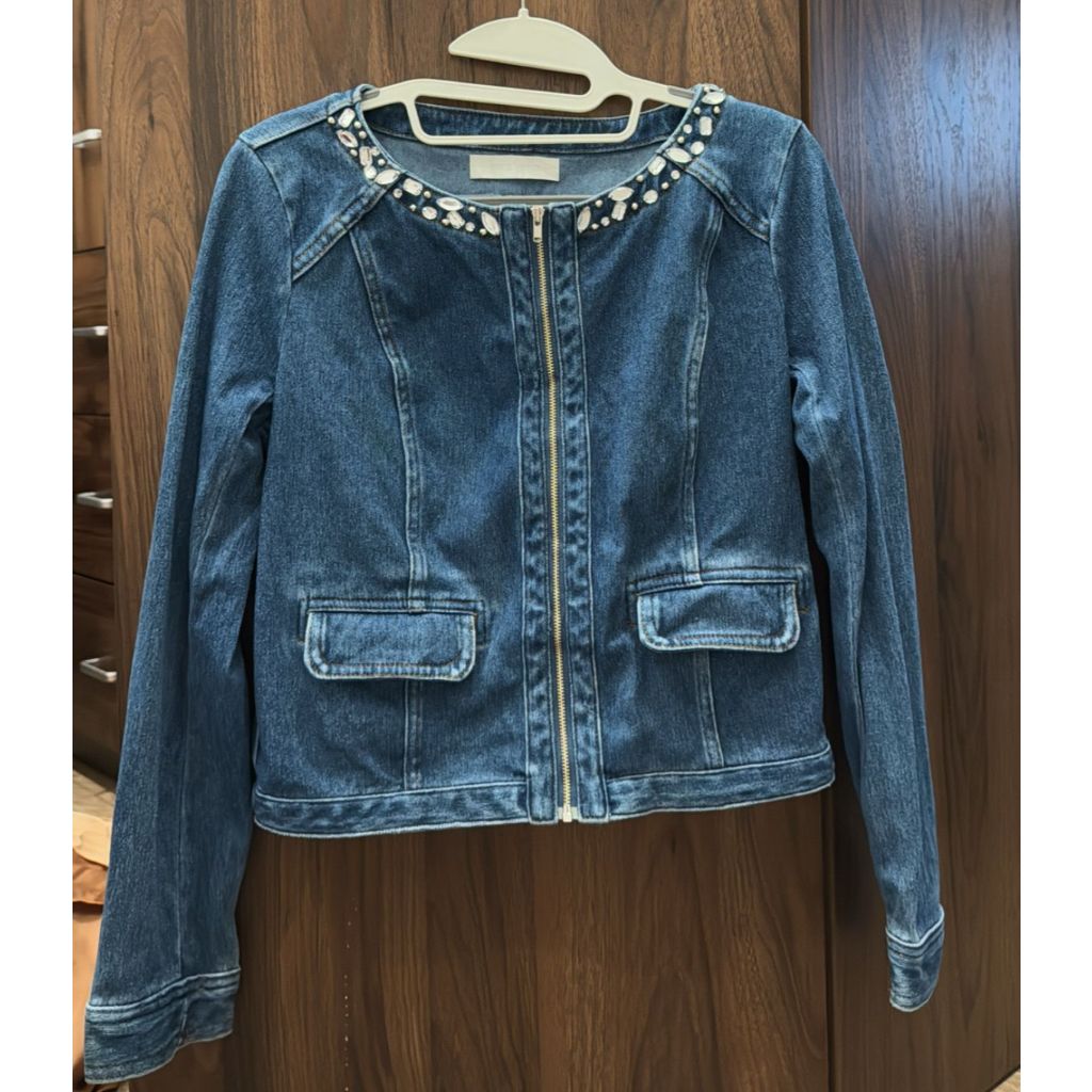 PRELOVED CECIL MCBEE DENIM JACKET WITH DIAMONDS JAKET JEANS WANITA MODEL ZIPPER