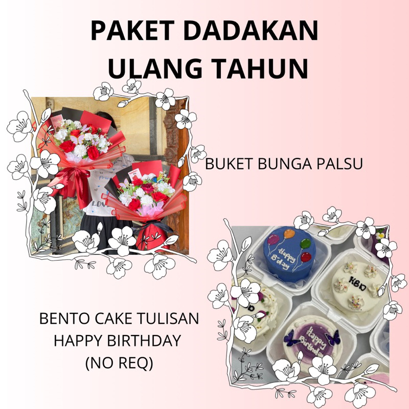 Paket Hemat Dadakan Kue Bento Cake + Bunga Buket Palsu Artificial