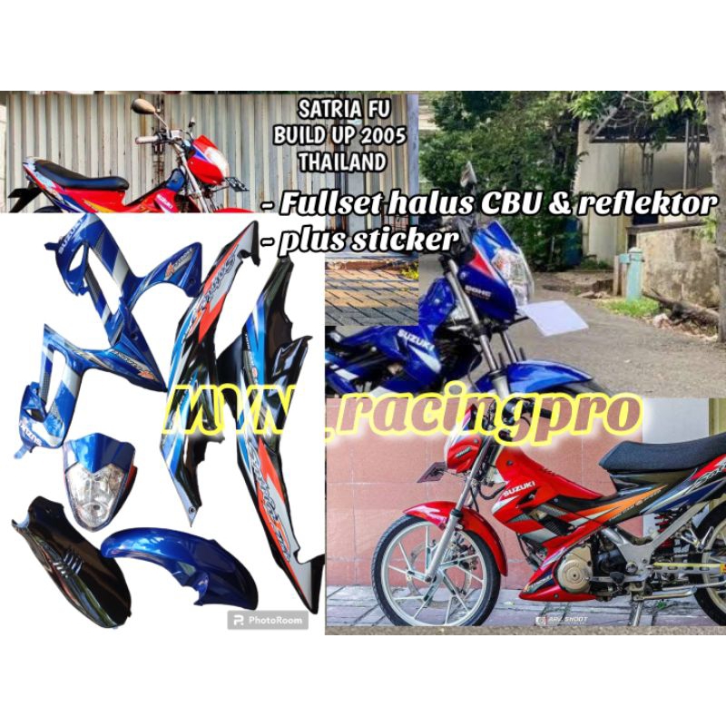 Cover dek bodi body full set fullset halus biru hitam plus striping SUZUKI SATRIA F FU CBU THAILAND 