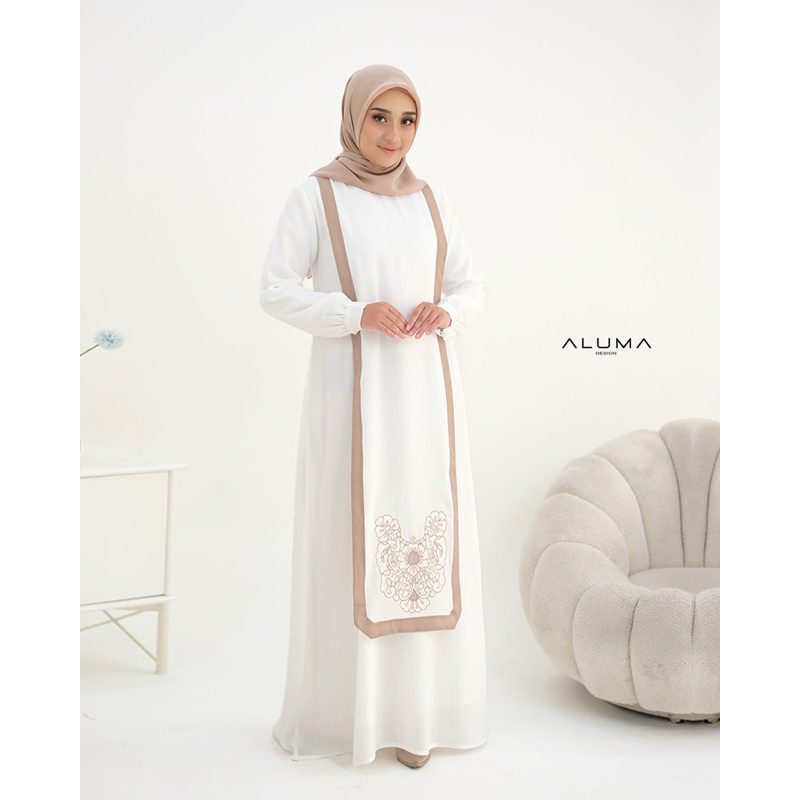 GAMIS POLOS MIX BORDIR WANITA TERBARU GAMIS PUTIH GAMIS by ALUMA
