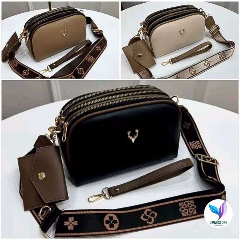 Tas Selempang Wanita 3 Ruang Bag Resleting Fashion Korean