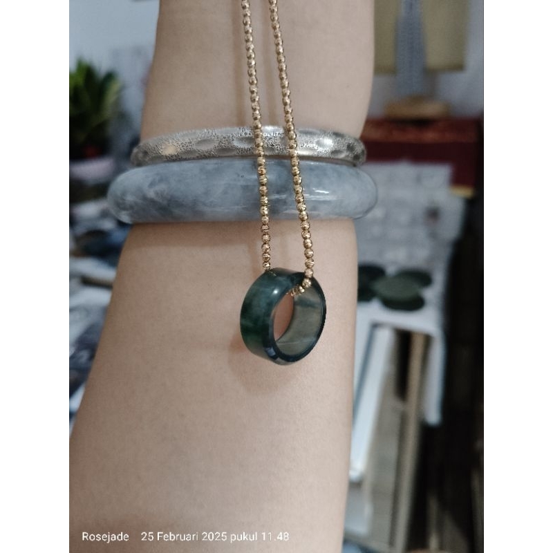 Kalung Liontin Giok Burma mini Ring bersertifikat