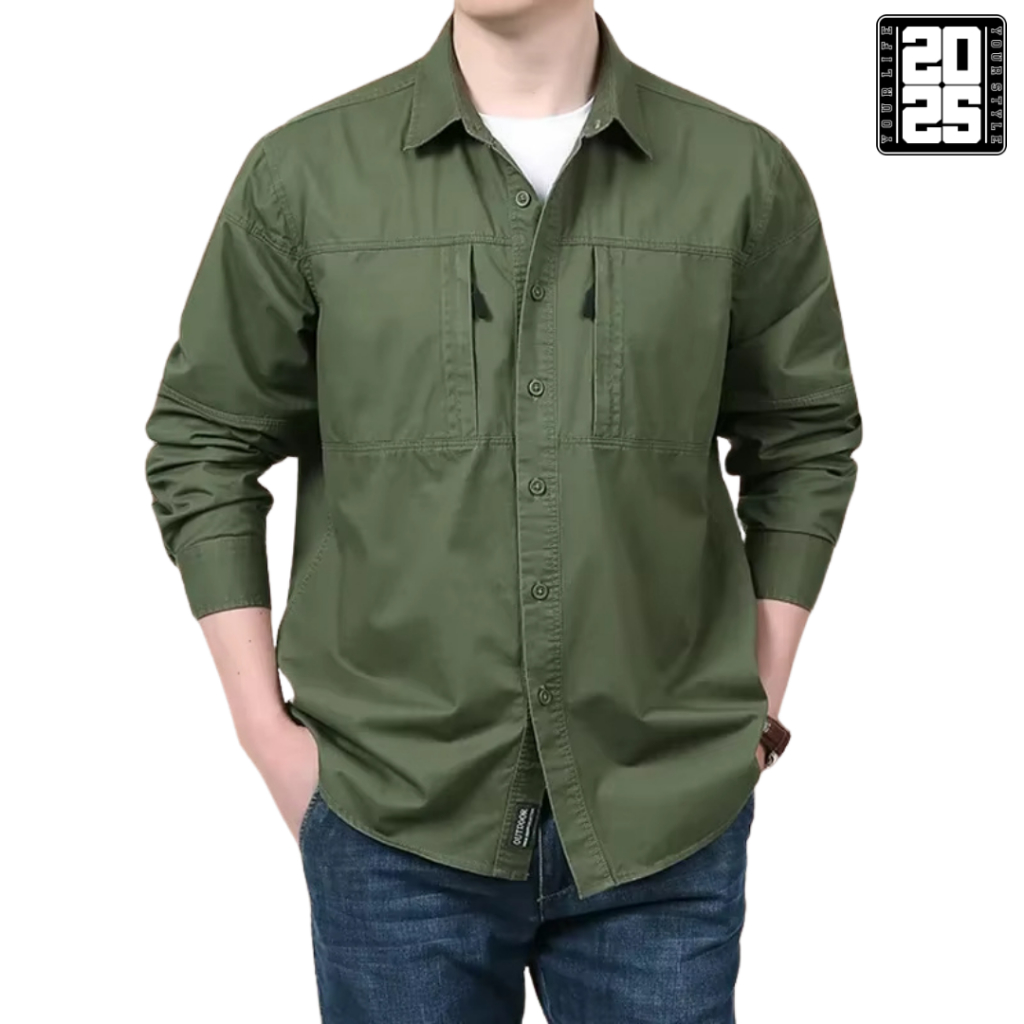 Kemeja Tactical Pria Hijau Army Lengan Panjang / Kemeja Pria Lengan Panjang / Kemeja Tactical Pria /