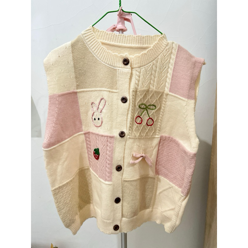 Knit Vest Rompi Rajut Premium Import Pink