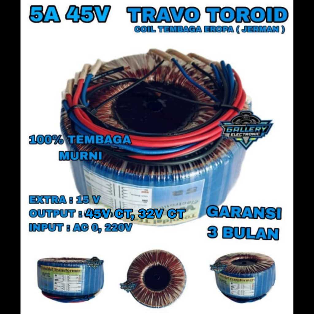 Travo Teroid 5 Amper Besar CT 45V 32V / Trafo Donat Toroid 5A Big Tembaga Murni HELENIC Jerman
