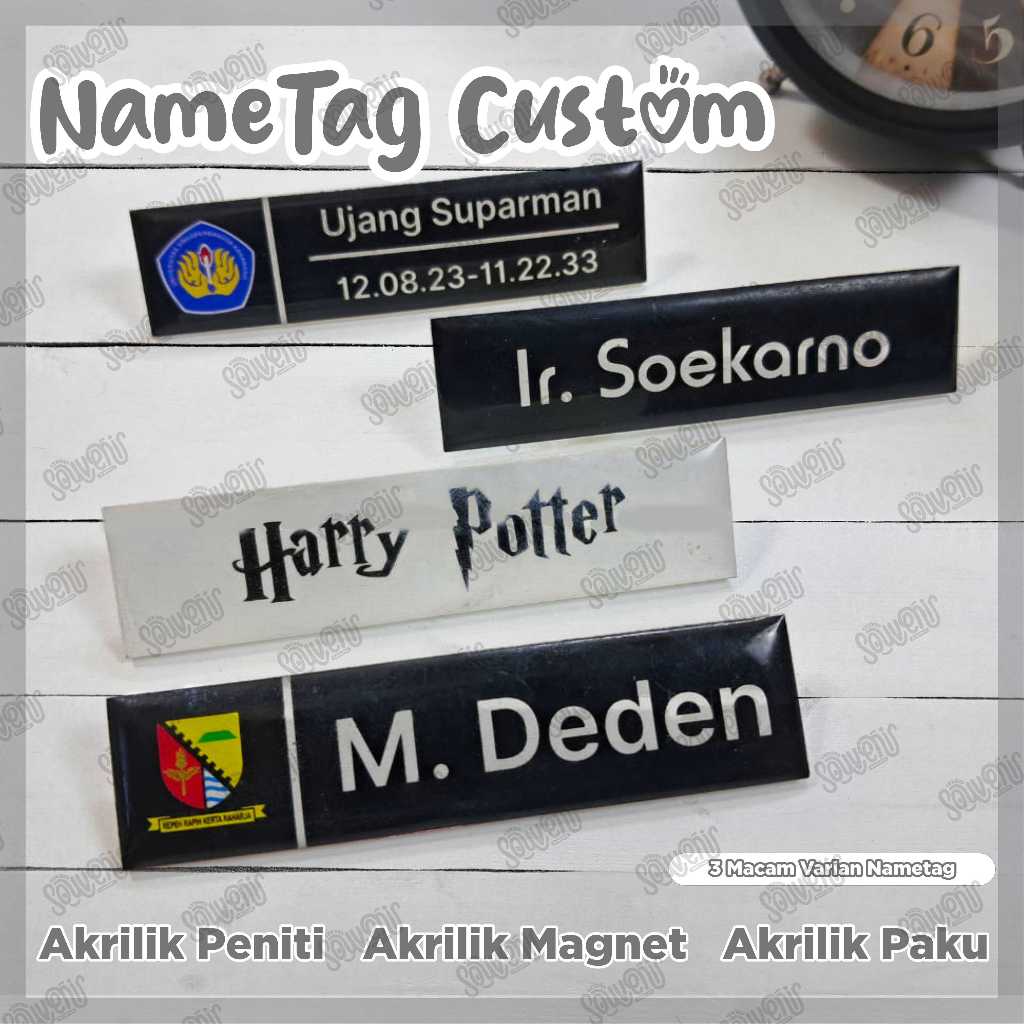 NAME TAG NAMETAG NAMA DADA AKRILIK CUTOM DESAIN PENITI MAGNET PAKU