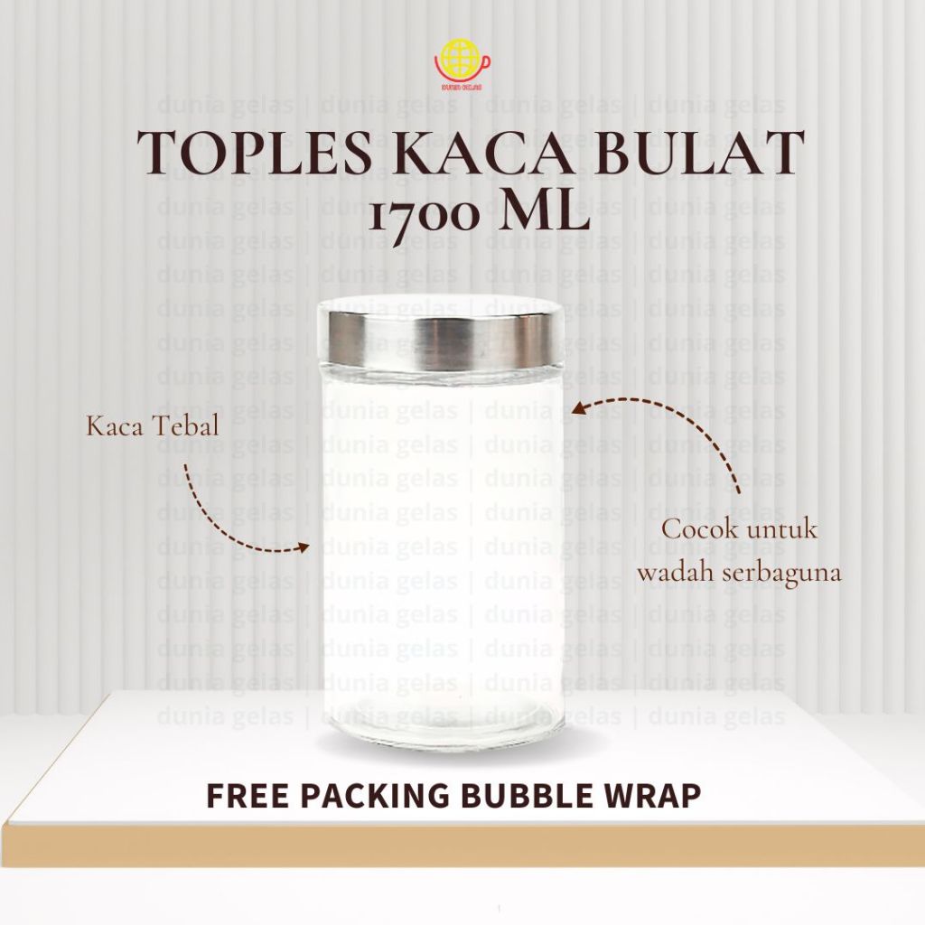 Toples Kaca Bulat 1700 ml / Toples Kacang / Toples Cemilan / Toples Kaca Tutup Putar / Toples Lebara