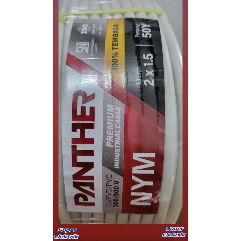Kabel Tembaga NYM Panther Ukuran 2x1,5mm SNI ISO 50Y asli 100% Tembaga untuk Listrik lampu