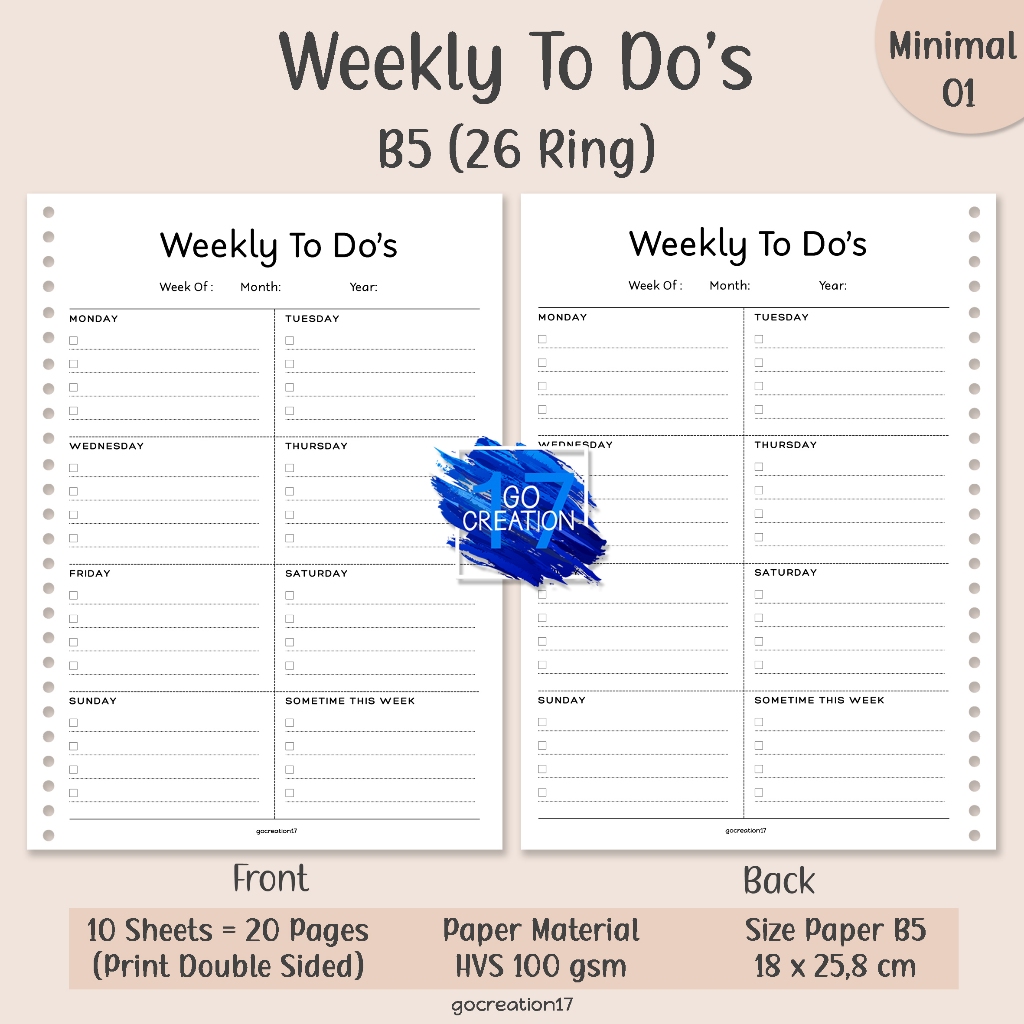 

Buku Planner Kertas Isi Binder Weekly To Do List Plan Simple Minimalis B5