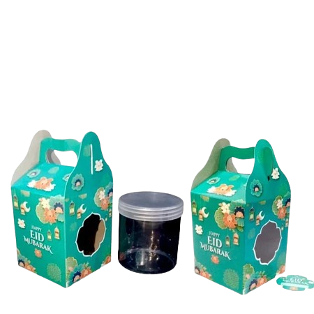 

gable box jendela mika motif bunga tosca eid mubarak packaging 1 toples tabung kuker 600-800ml size 10x10x14 cm