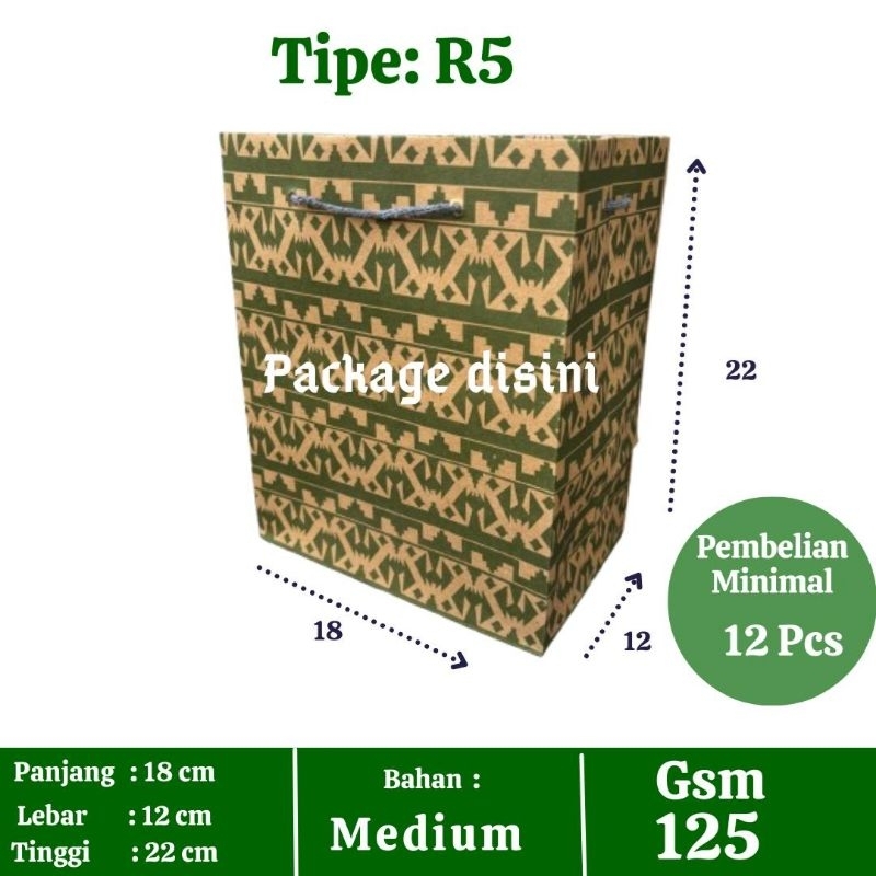 

Paper bag R5 Batik Ornamen Hijau, tas kertas souvenir, P18 L12 T22