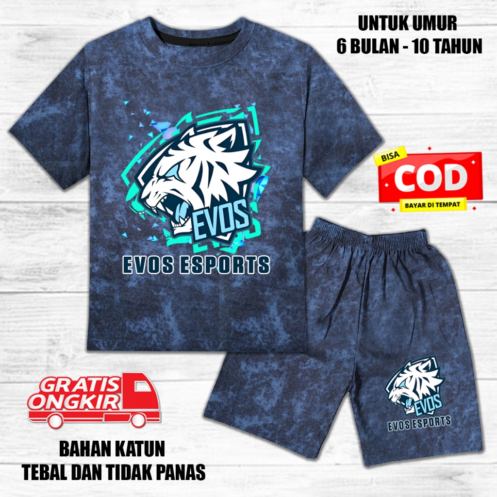 Setelan denim jeans anak laki laki perempuan lengan pendek set baju kaos pendek anak evos 2