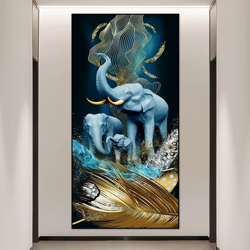 Lukisan Porcelain 5D Diamond Motif Gajah Pajangan Dinding Elephant Porselen 5 Dimensi Kristal Gambar