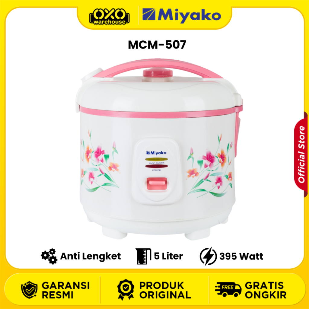 Miyako Rice Cooker MCM-507 1.8 Liter Mejikom Penanak Nasi Low Watt Anti Lengket Garansi Resmi