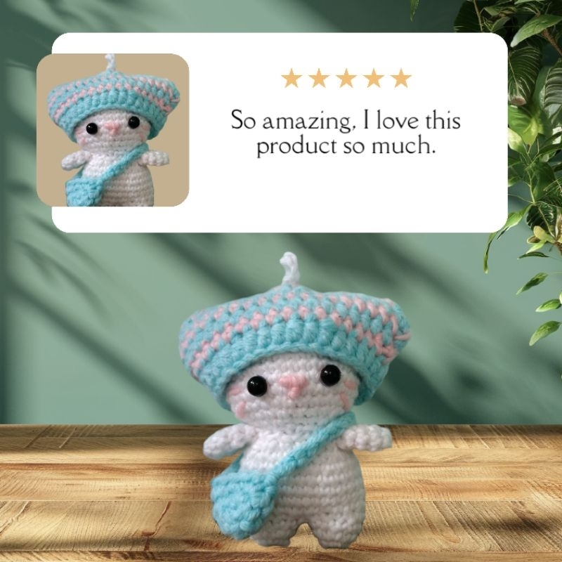 Cute Cat Amigurumi / boneka rajut kucing / kucing lucu / gantungan kunci lucu / kucing putih bertopi