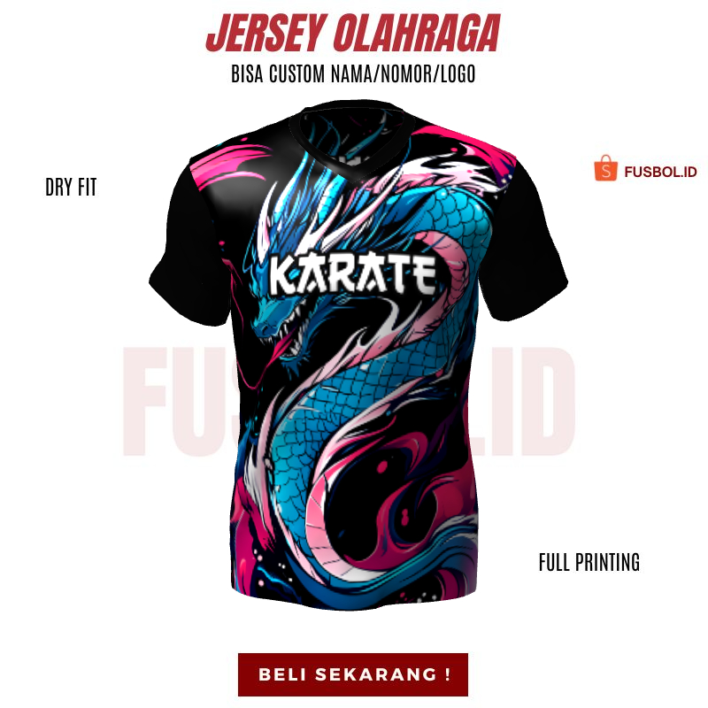 Kaos Jersey Karate Hitam Motif Naga 188 - Baju Jersey Beladiri Custom