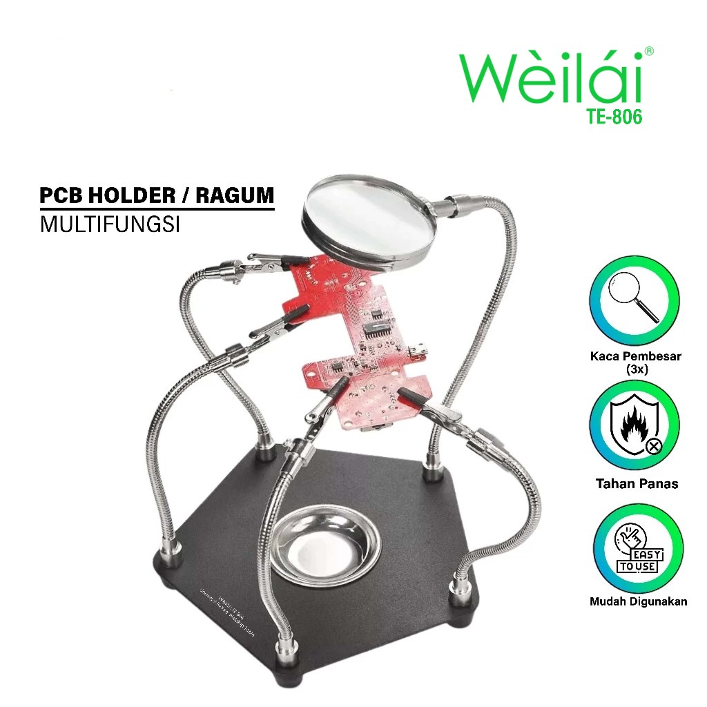 WEILAI TE-806 PENJEPIT PCB & KACA PEMBESAR  ORIGINAL - PCB HOLDER MULTIFUNGSI - RAGUM JEPIT PCB HOLD