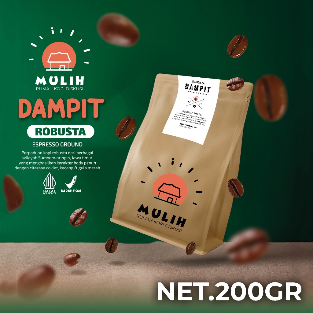 

Biji Kopi Bubuk Fine Robusta Dampit Coffee Bean Espresso Manual Brew by Mulih Roastery 200gr