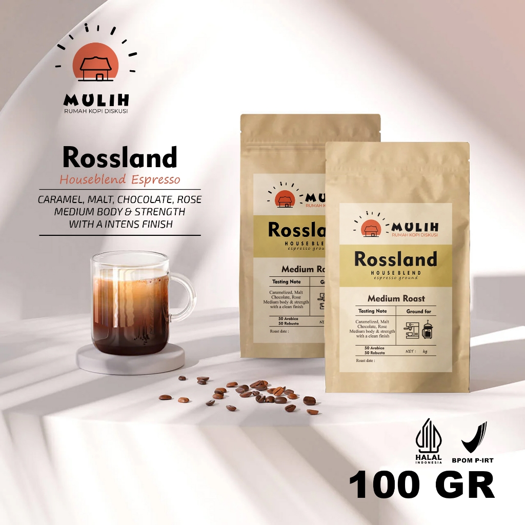 

BIJI KOPI 50% ARABICA 1KG Rossland Espresso House Blend By Mulih Kopi 100gr