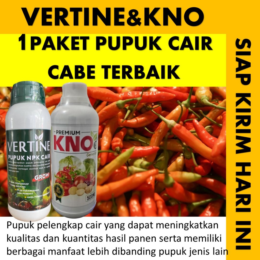 (1 PAKET 2 BOTOL) VERTINE GROW & KNO3 PREMIUM Pelebat Cabe Terbaik – Pupuk Pembesar Cabe Organik Ala