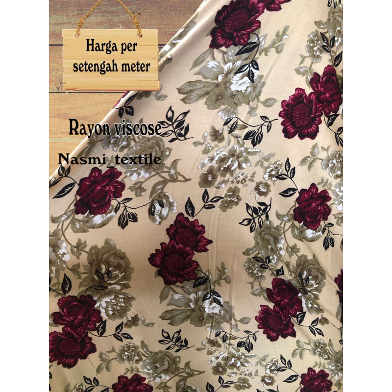 kain katun rayon viscose premium motif bunga mawar terbaru (0,5meter)