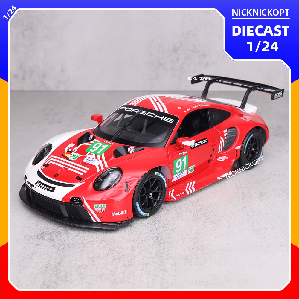 Bburago 1:24 Porsche 911 RSR LM 2020 red and white Diecast Mainan Model Mobil