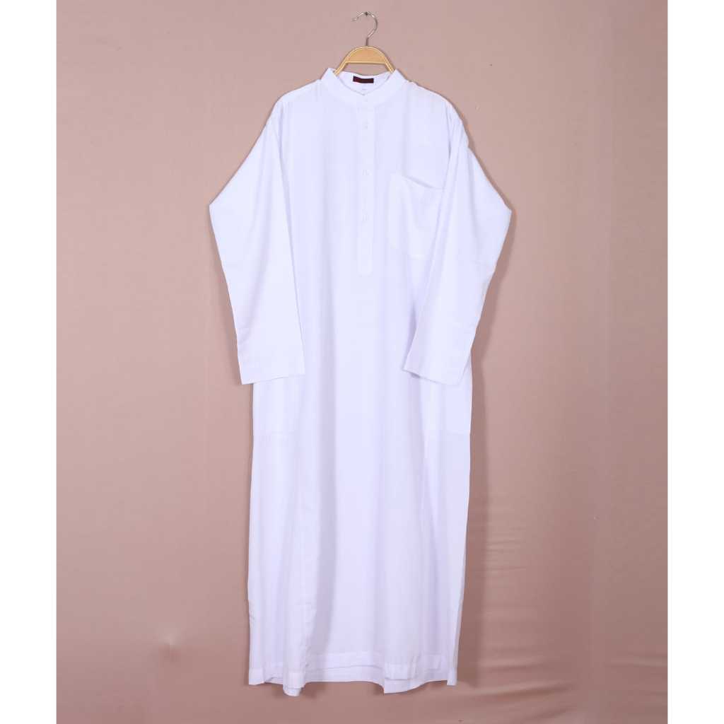 Gamis putih tangan panjang jubah Gamis Pria Muslim Jubbah Thobe Busana Muslim Kurta Jubah Lengan Pan