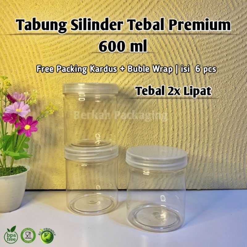 (6 PCS) Tabung Silinder Jar 600ml Tebal Free Packing Kardus + Buble Wrap | Toples Tabung Kue Kering