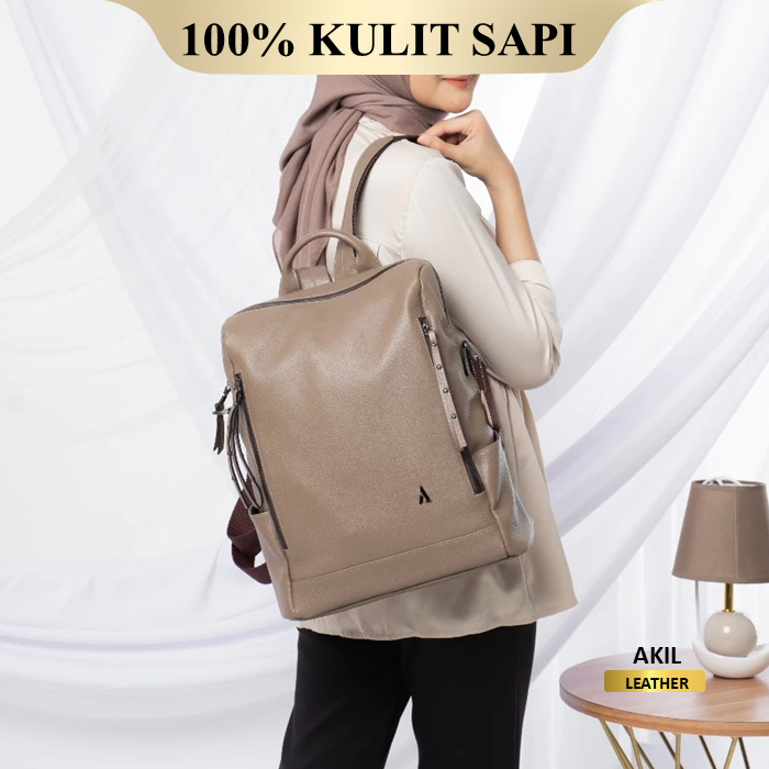 Tas Ransel Kulit Sapi Asli Wanita Original Branded 100% Premium Leather Bag Muat Laptop 14 Inch - Ba