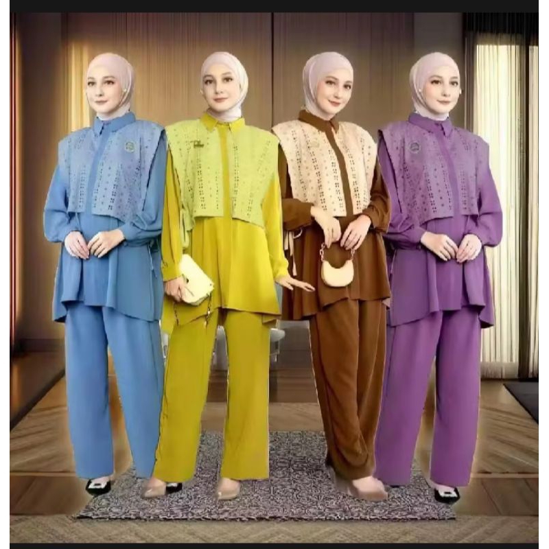 One set wanita rompi burkat kekinian // Setelan wanita meilo kombinasi rompi burkat // One set wanit