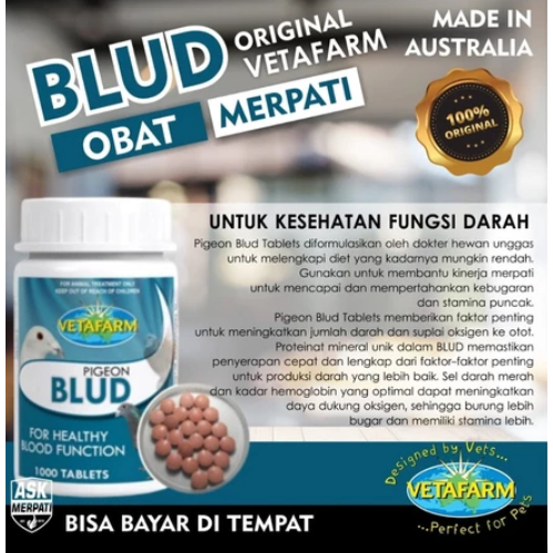 BLUD VETAFARM VITAMIN KESEHATAN SEL DARAH MERAH BLUD DOPING BURUNG MERPATI KOLONG BALAP