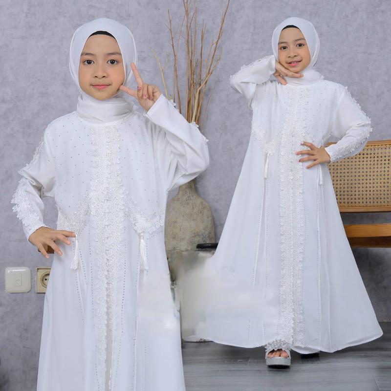Abaya Kids Turkey Premium Gamis Brokat Putih Hitam