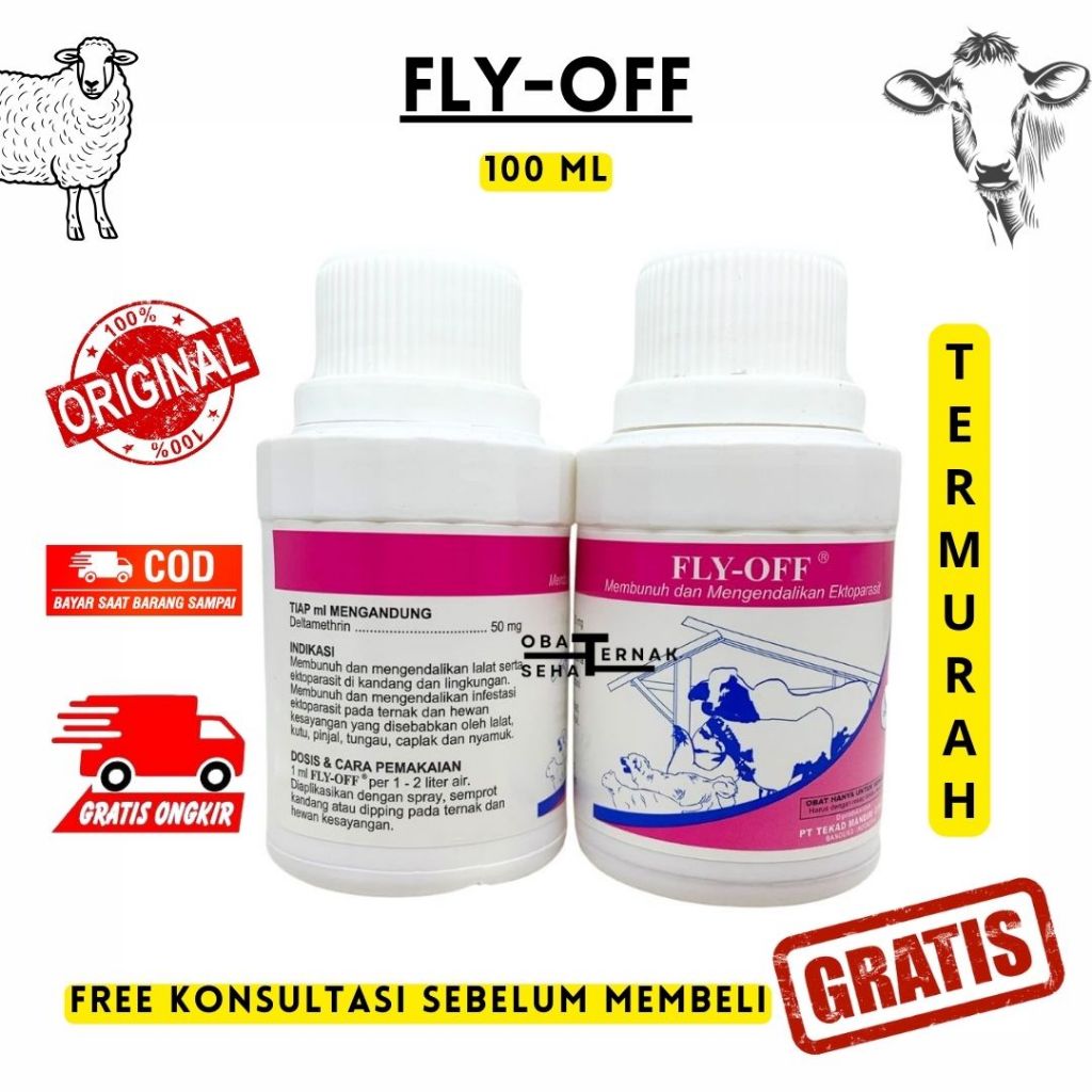 FLY OFF 100ML - Obat Anti Lalat Kutu Nyamuk Pinjal Tungau Caplak Parasit Semprot Hewan - Obat LalatC