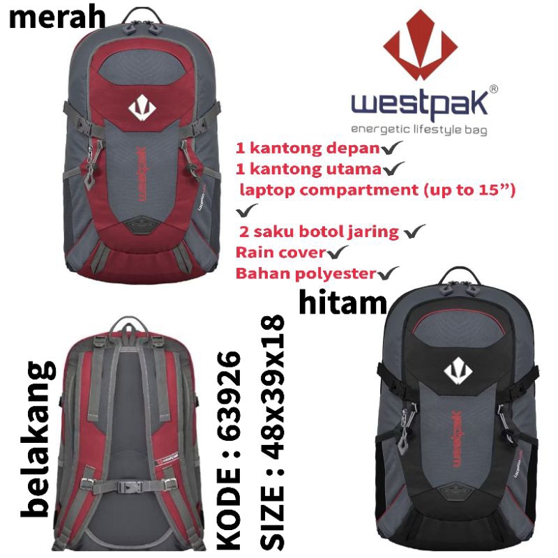TAS SEKOLAH RANSEL BACKPACK WESTPAK 63926 25L RED BLACK WESTPAK ORIGINAL