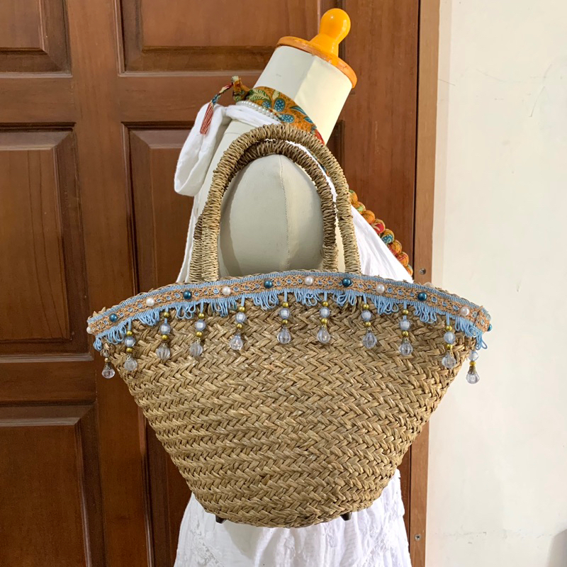 TAS ANYAM ROTAN MOTE BALI BOHEMIAN(PRE-LOVED)
